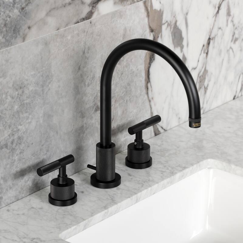 Kingston Brass Convergent Widespread Bathroom Faucet with Knurled Handle and Brass Pop-Up