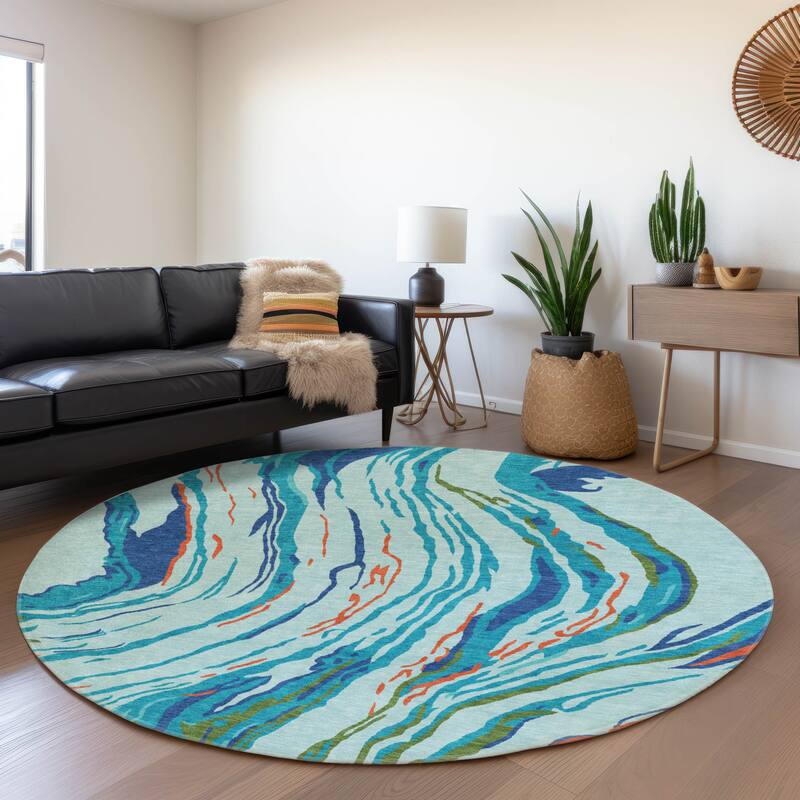 Premium Washable Super Soft Abstract Contemporary Mayfield Rug - Blue - 8' x 8'
