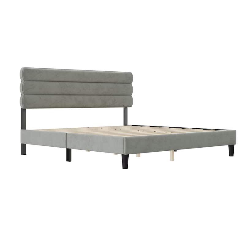 King Size Channel-tufted Upholstered Platform Bed