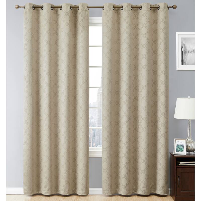 HLC.me Redmont Lattice Thermal Room Darkening Light Blocking Privacy Blackout Grommet Curtain Panels - Set of 2