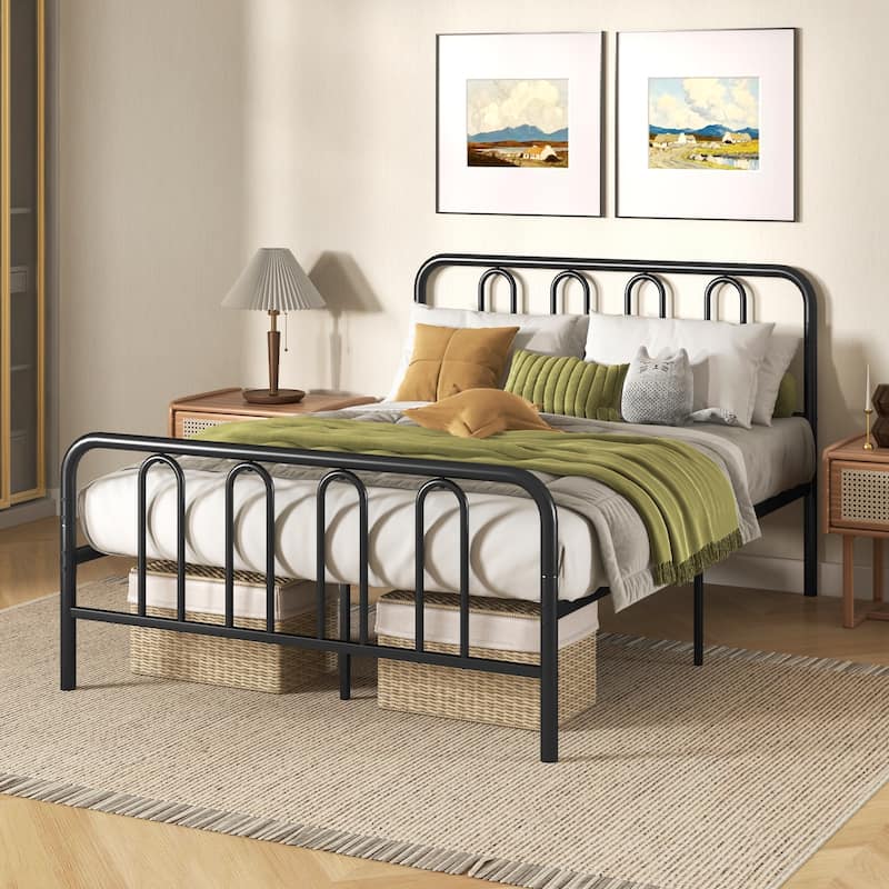 Gymax Stylish Full Size Metal Bed Frame Platform Bed Base w/ Headboard