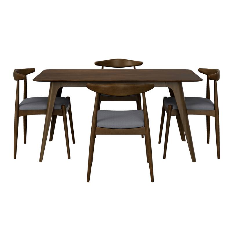 5-Piece Dining Set 1 Table 4 Chairs,Rubberwood Frame,Faux Wood Tabletop, Retro- Elegant for Kitchen & Family Dining