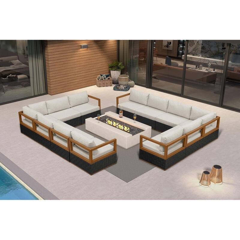 PURPLE LEAF GLFSF Black sofa with white seat Outdoor Couch for Yard Porch Deck Patio Conversation Sets - 12seats - L-shaped