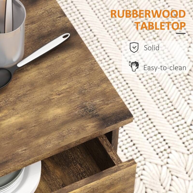 Rustic Brown Wood Kitchen Island Cart with Drawer, Shelf and Wheels - 32.75" W x 17.75" D x 36" H