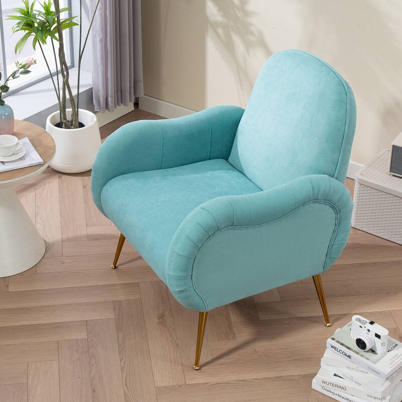 Side Chair Office Chair Accent Chair with Metal Legs, Cyan Reception Chair Dressing Chair Reading Chair - Cyan