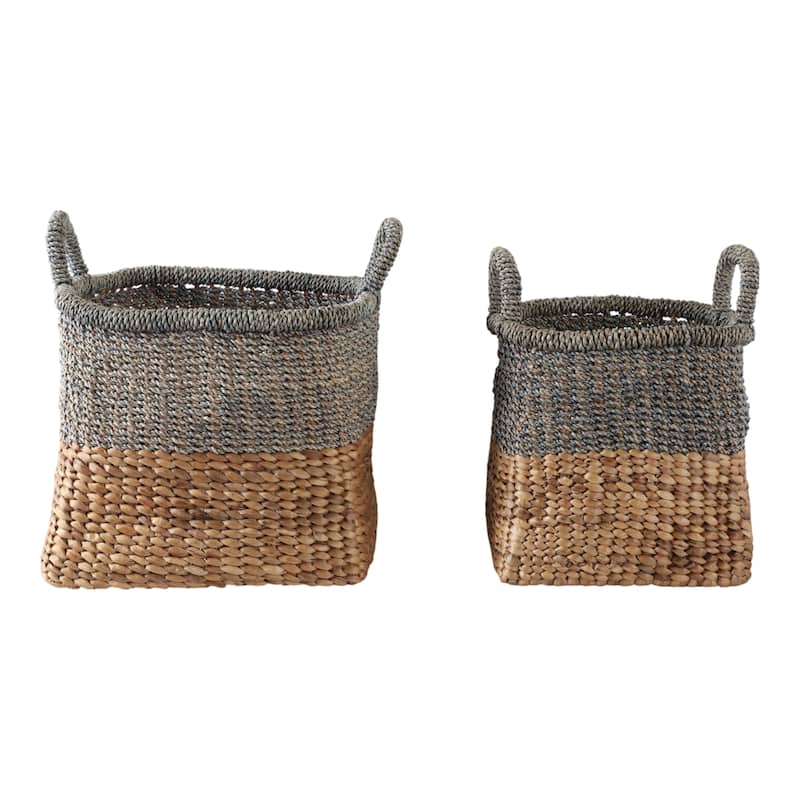 Woven Fabric Storage Basket Casual Design (Set of 2) - 19" Tan - 17.25" x 17.25" x 18.5"