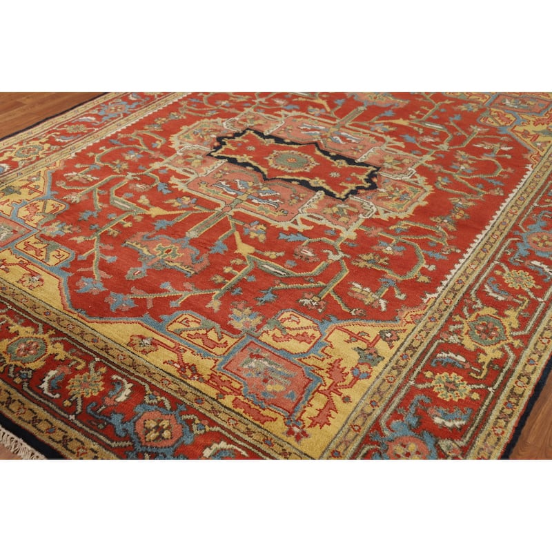 Hand Knotted Oriental 100% Wool Carpet Traditional Floral Red Heriz (serapi) Area Rug - 10' 1'' X 7' 11''