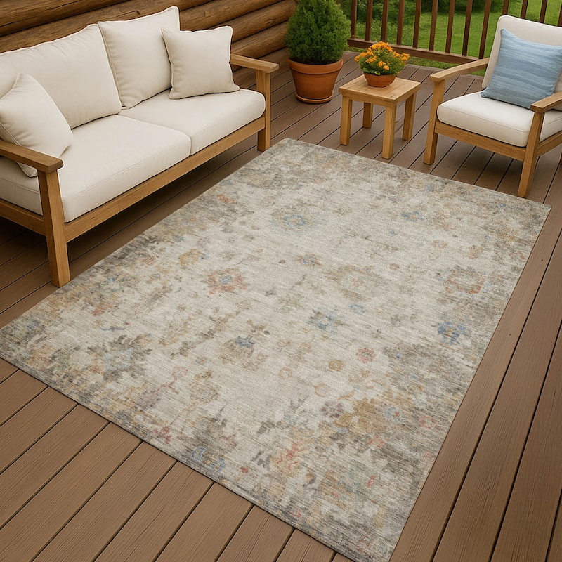 Machine Washable Indoor/ Outdoor Vintage Traditional Chantille Rug