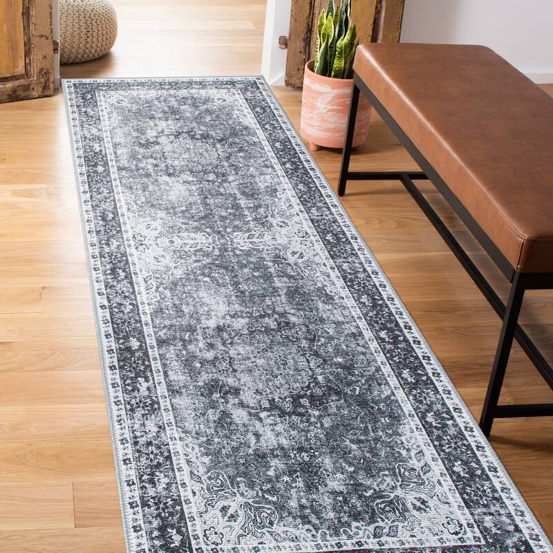 Traditional Distressed Medallion Machine Washable Area Rug - 2' 6" x 7' - Runner
