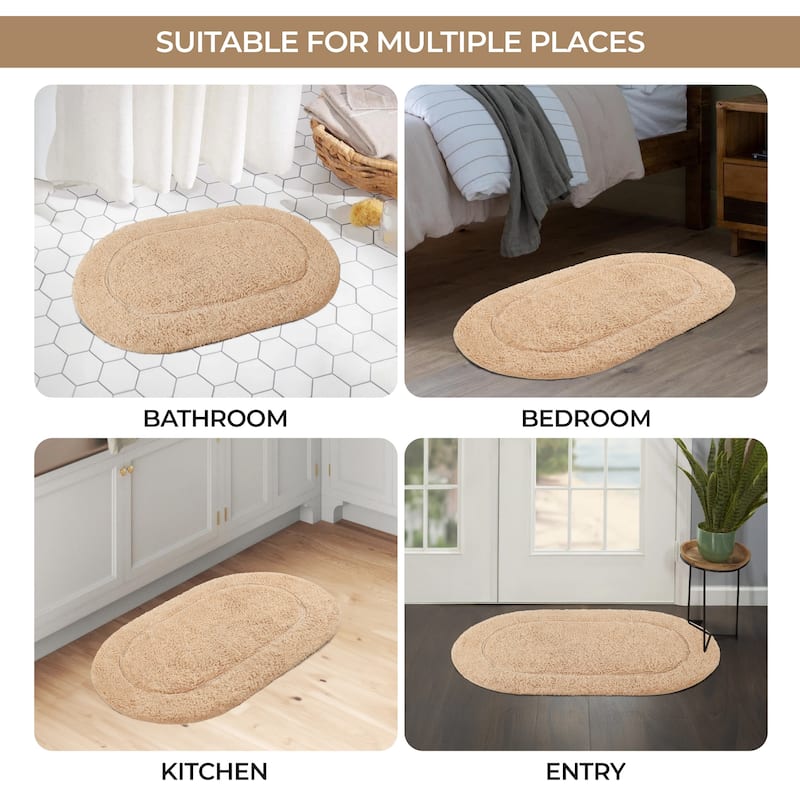 Superior Cotton Non-slip Oval Bath Rug - (Set of 2)