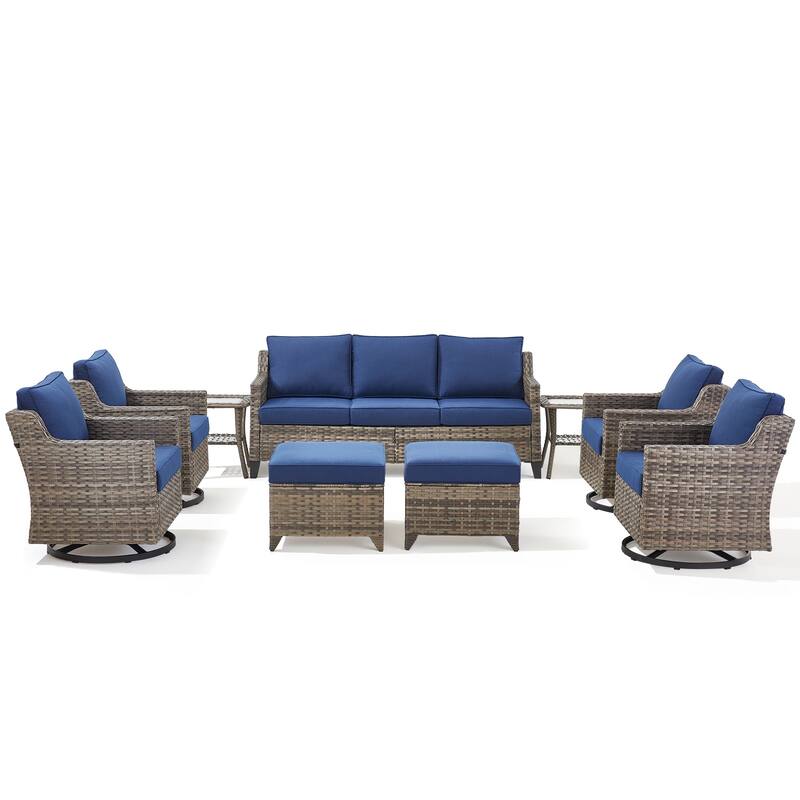 Pocassy 9-Piece Sofa Ottoman w/ Swivel Chair Table Set
