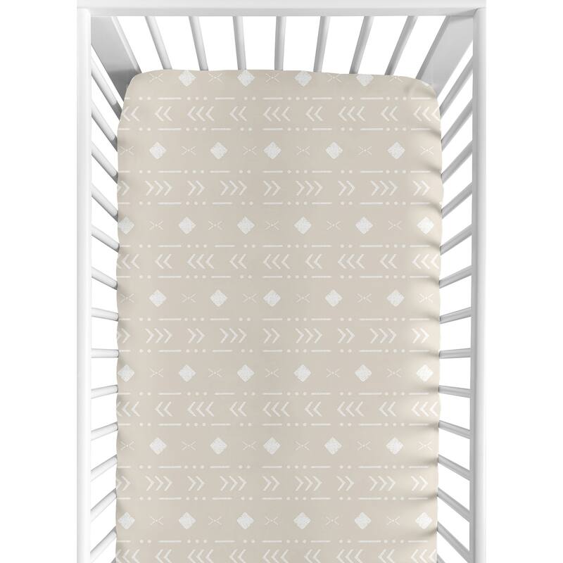 Aztec Geometric Boy Girl Fitted Crib Sheet for Boho Llama- Gender Neutral Beige Taupe Tan and White Bohemian Southwest Tribal