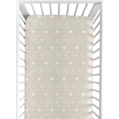 Aztec Geometric Boy Girl Fitted Crib Sheet for Boho Llama- Gender Neutral Beige Taupe Tan and White Bohemian Southwest Tribal