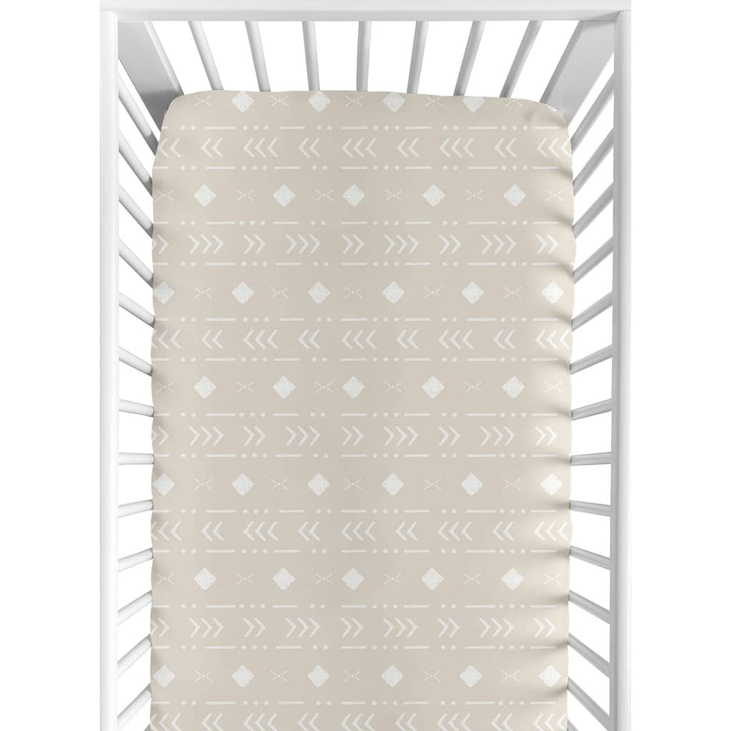 Aztec Geometric Boy Girl Fitted Crib Sheet for Boho Llama- Gender Neutral Beige Taupe Tan and White Bohemian Southwest Tribal