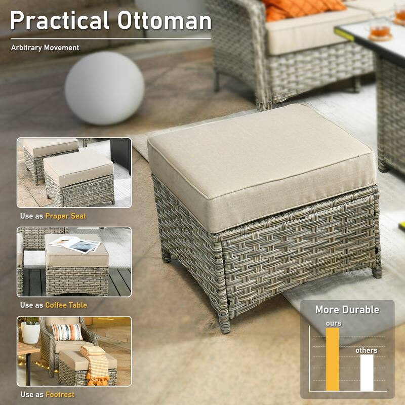 HOOOWOOO 9-piece Rattan Outdoor High Backrest Swivel Chair Set with 54"Fire Pit