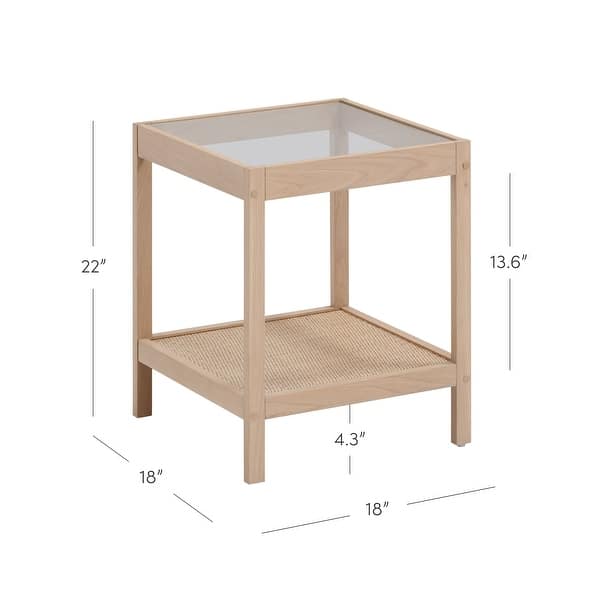 dimension image slide 0 of 4, Nathan James Hayes Nightstand, Light Brown Finish, Glass Top