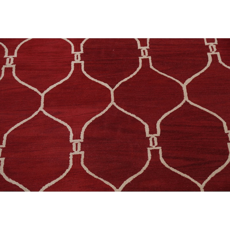 Red Trellis Oriental Contemporary Area Rug Hand-tufted Wool Carpet - 9'0" x 12'0"