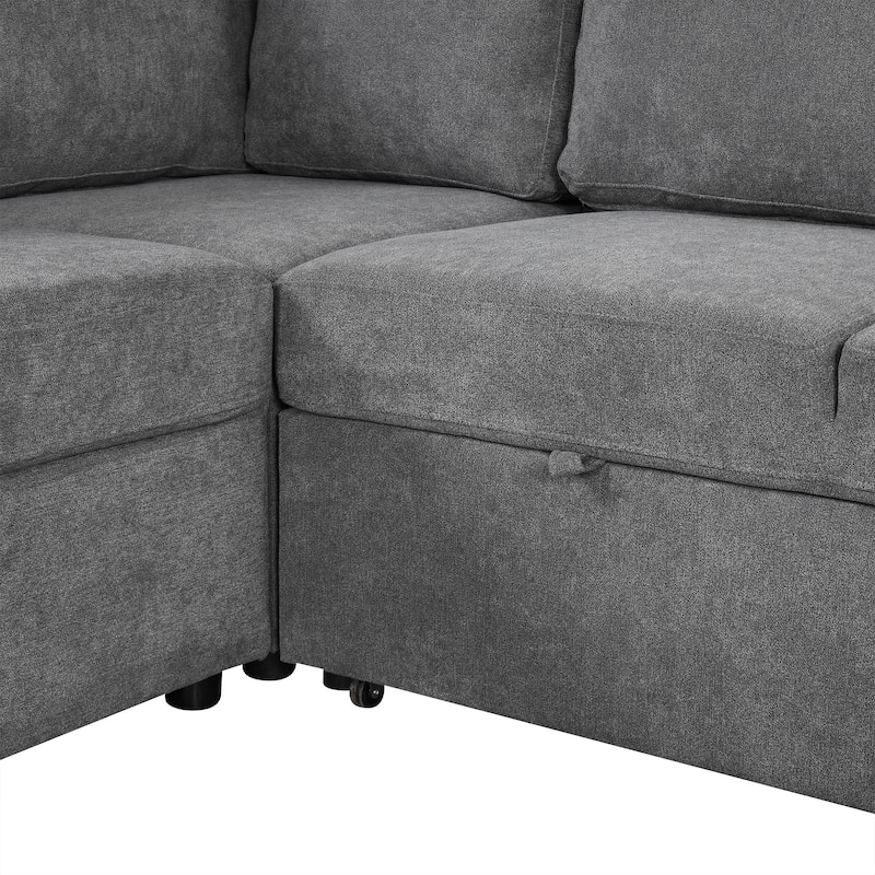 109" Chenille U-Shape 5-Seat Sectional Convertible Sofa with Storage Chaise and USB Ports