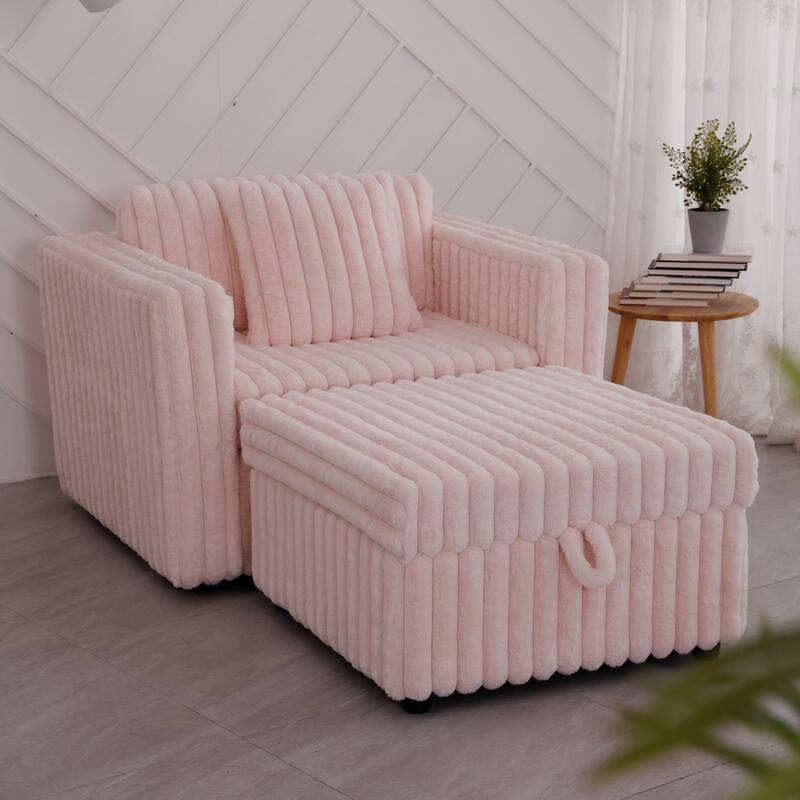 44.9" Soft Modular Sofa Single in Light Pink, Comfortable & Stylish with Ottoman and Storage