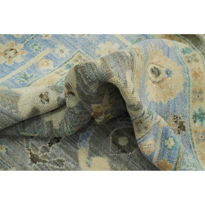 Vegetable Dye Wool Oushak Turkish Area Rug, Floral Geometric Carpet - 10' 3'' X 7' 9''