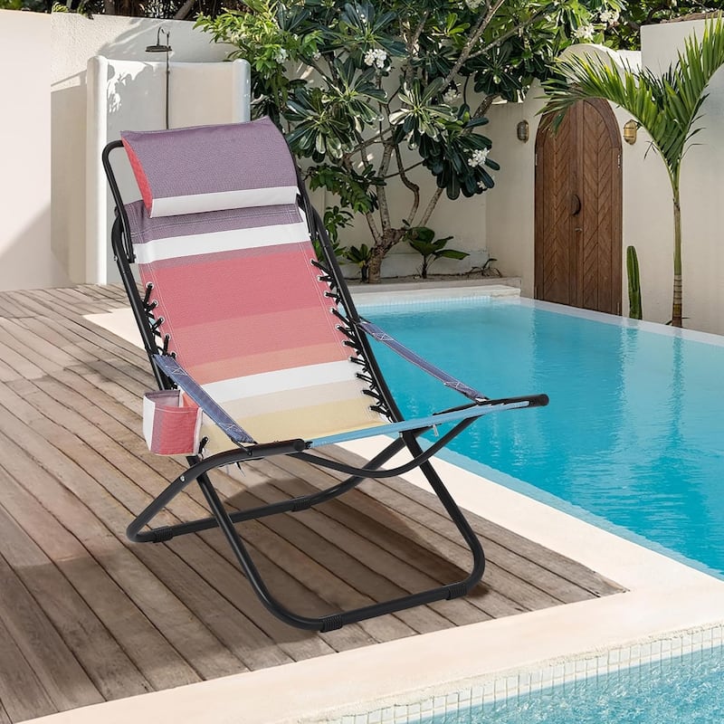 Portable Outdoor Folding Beach Chair with Headrest, 1 Position Lightweight