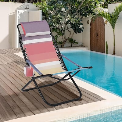 Portable Outdoor Folding Beach Chair with Headrest, 1 Position Lightweight