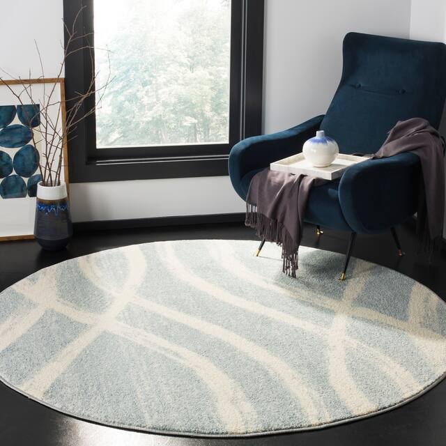 SAFAVIEH Adirondack Lelia Modern Abstract Distressed Rug - 8' Round - Cream/Slate