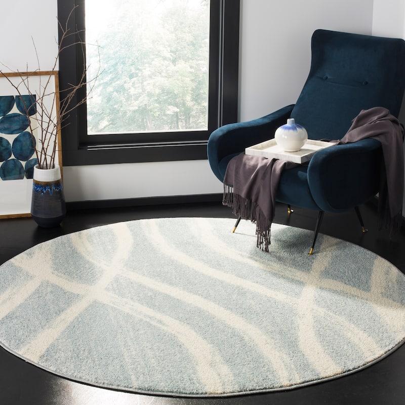 SAFAVIEH Adirondack Lelia Modern Abstract Distressed Rug - 8' Round - Cream/Slate