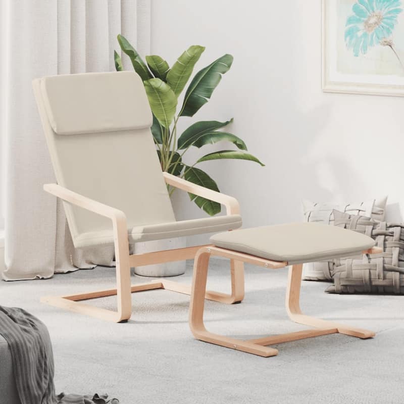 vidaXL Relaxing Chair with Footstool Cream Fabric - 20.1" x 16.1" x 15.7"