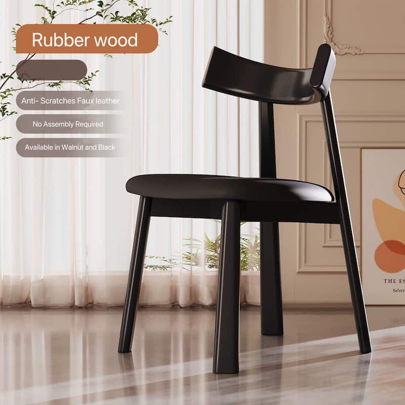 Faux Leather & Solid Wood Modern Open Back 2pc Dining Chair Set