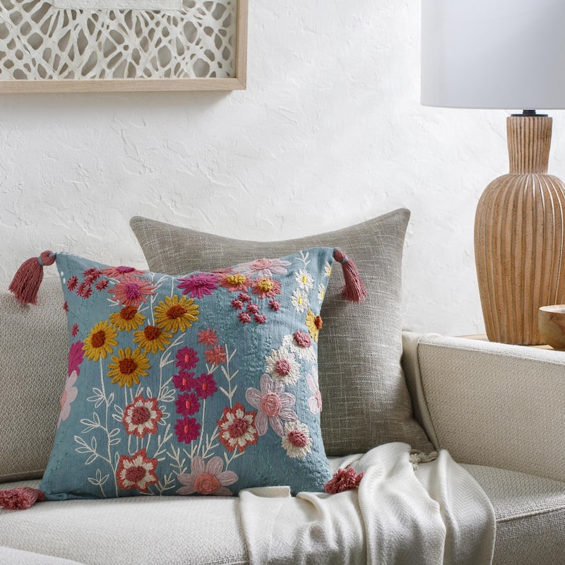 Ervin Farmhouse Embroidered Accent Pillow - 20"L x 20"W - Feather Down