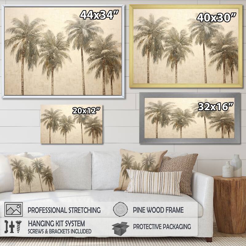 Designart "Minimalism Vintage Tropical Tranquility Palm Trees I" Palms & Palm Trees Wall Art