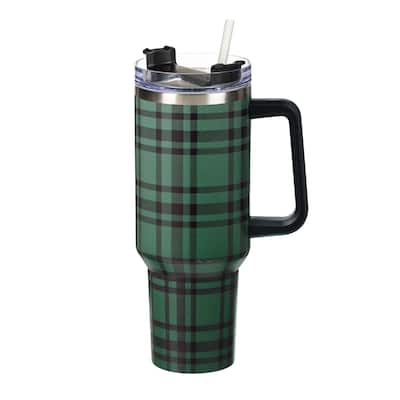 Green Plaid Canyon Cup, Double Wall Stainless Steel w/ Straw, 40oz, Gift Box - 40oz