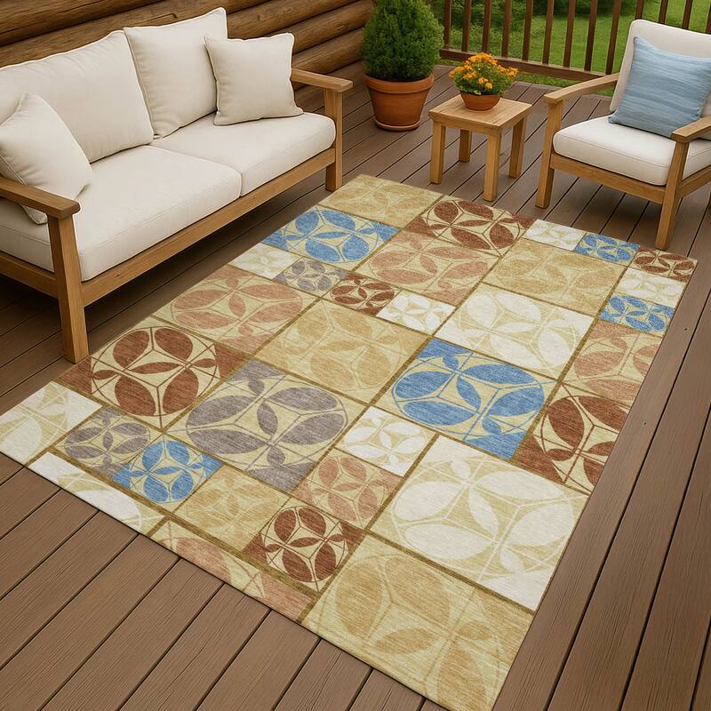 Machine Washable Indoor/ Outdoor Patch Lupton Chantille Rug - Wheat - 8' x 10'