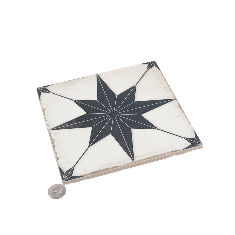 Faenza 8x8 White Black Porcelain Square Motif Wall and Floor Tile (6.46 sq ft/case) - 15 Pack
