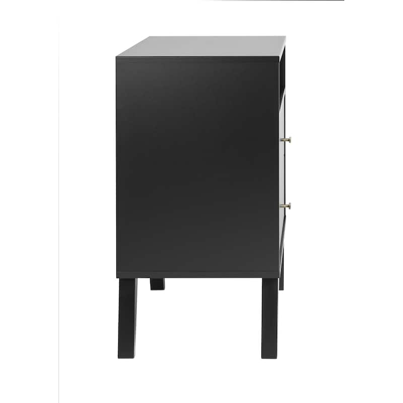 Prepac Milo Mid-Century Modern 2 Drawer Nightstand with Open Shelf, Bedside Table, Contemporary Bedroom Furniture