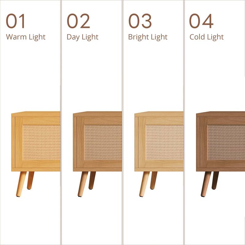 70inch Modern TV Stand with Rattan Doors for TVs up to 80", Media Console with Storage Space & Cable Holes