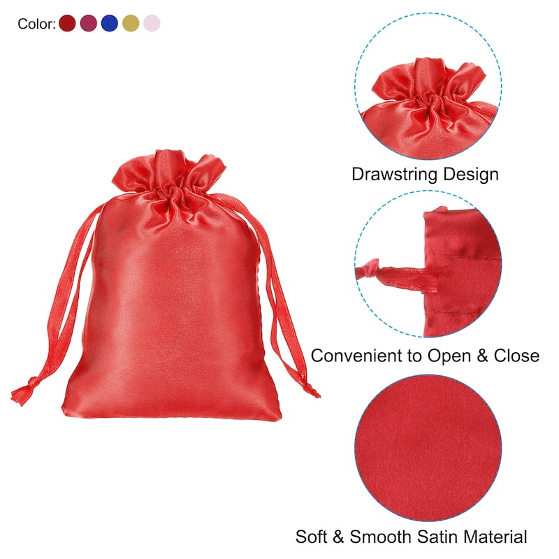 50Pcs 3"x4" Satin Bags Wedding Favor Bags Drawstring Gift Bags 5 Color