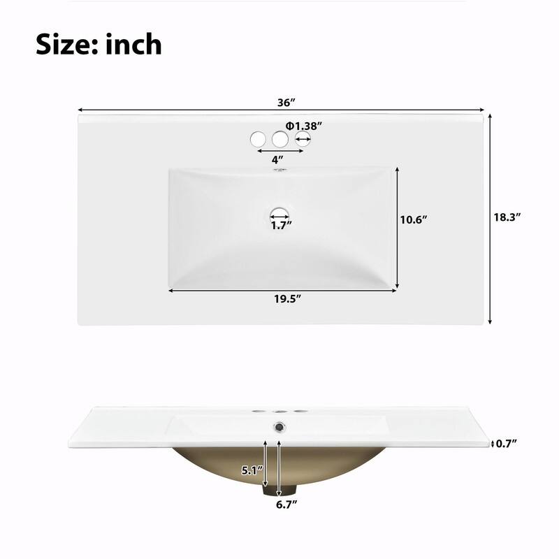 36" Bathroom Vanity with Ceramic Sink, Soft-Close Doors, Standard & Double-Layer Drawers & Adjustable Shelves