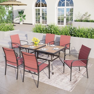 MAISON ARTS 7-Piece Patio Dining Set Wood-look Rectangle Table and 6 Textilene Chairs