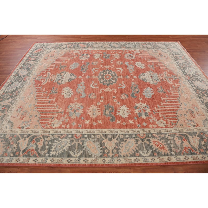 Hand Knotted Oriental 100% Wool Carpet Transitional All-Over Oranges & Rust Oushak Area Rug - 10' 2'' X 8' 3''