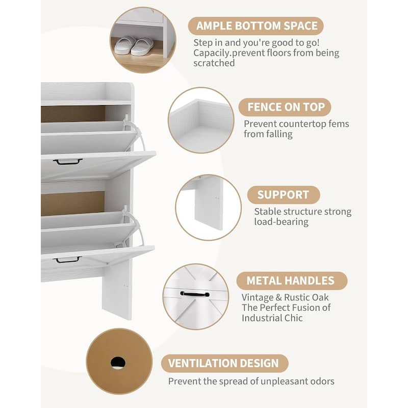 Freestanding Slim Shoe Storage Cabinet with 2 Flip Drawers for Entryway Hallway