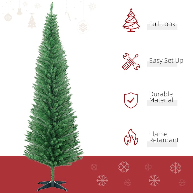 HOMCOM 7' Artificial Pencil Christmas Tree, Slim Xmas Tree with 499 Realistic Branch Tips and Plastic Stand, Blue - 6.89 ft