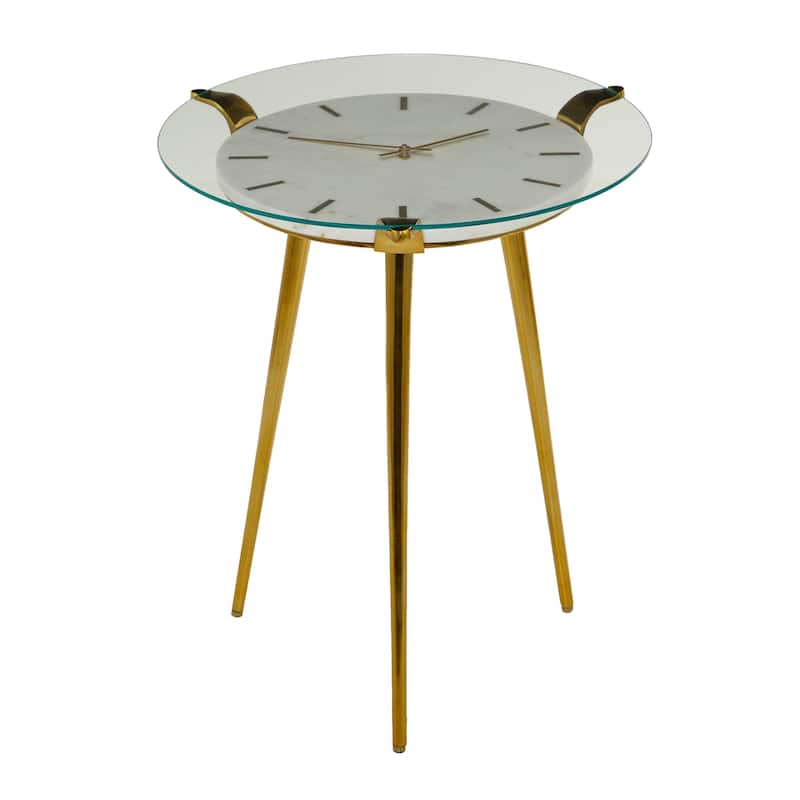 Aluminum Metal Clock Accent Table - White - Roche River Decor - 20"W x 19"L x 23"H