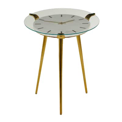Aluminum Metal Clock Accent Table - White - Roche River Decor - 20"W x 19"L x 23"H