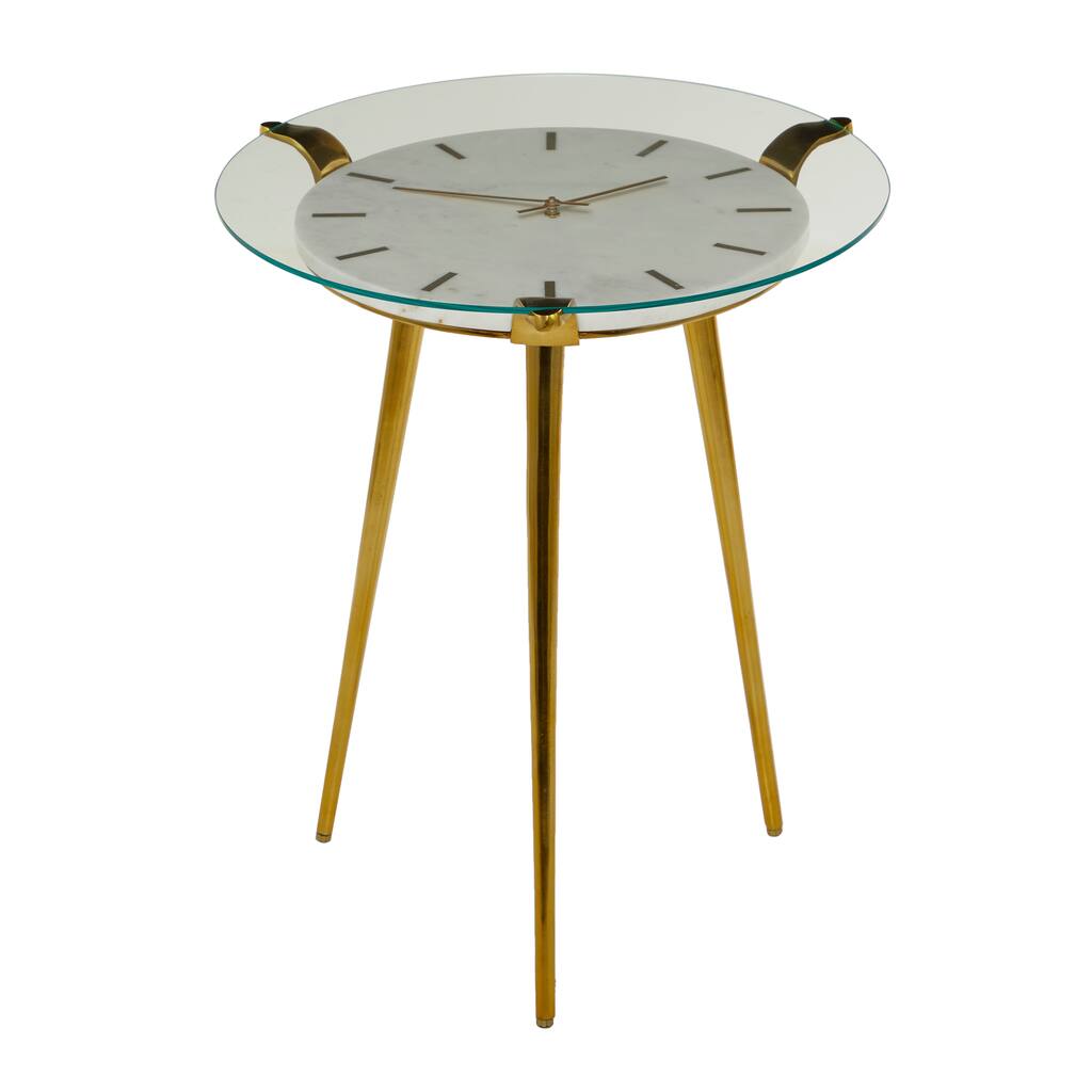 Aluminum Metal Clock Accent Table - White - Roche River Decor - 20"W x 19"L x 23"H