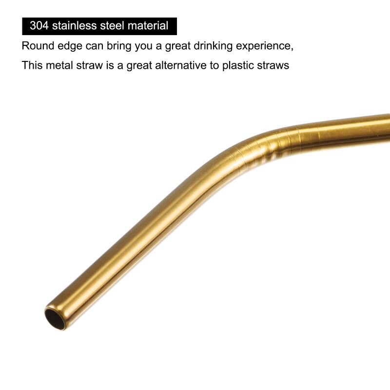 Reusable Metal Straws 2Pcs, Stainless Steel Bent Straw 10.5" Long - Gold