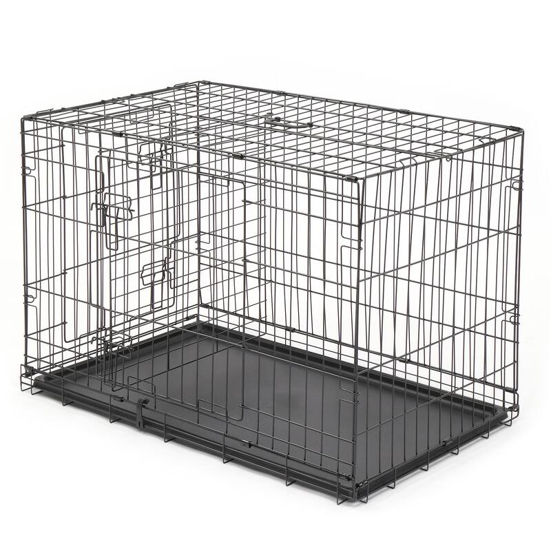 Black Wire Metal Pet Kennel Cat Dog Folding Steel Crate with Rounded Edges and Carrying Handle
