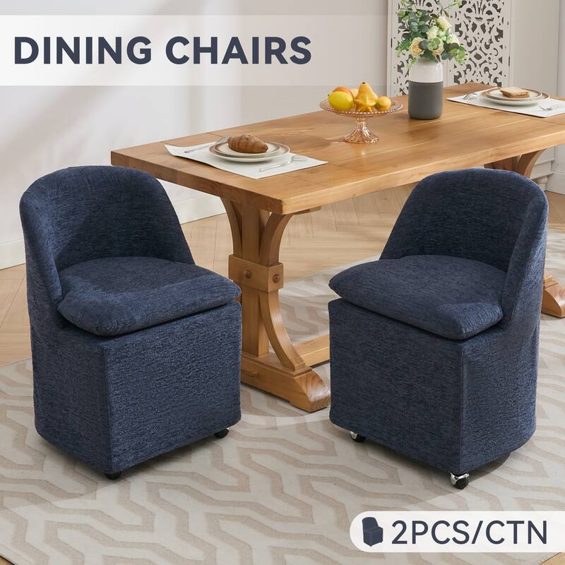 Modern 2 Piece Set 360° Swivel Fabric Kitchen Dining Chair with Back Cushion Universal Wheels for Dining Room Kitchen