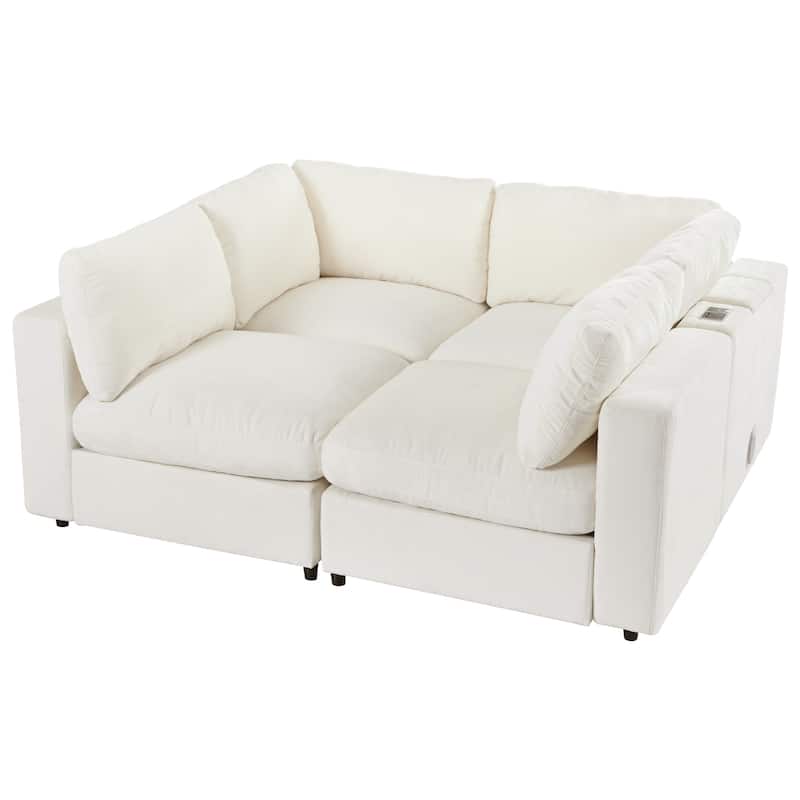 Modular Upholstered Sectional Sofa with Storage Space, USB Charge Ports, Wireless Charging and Built-in Bluetooth Speaker in Arm